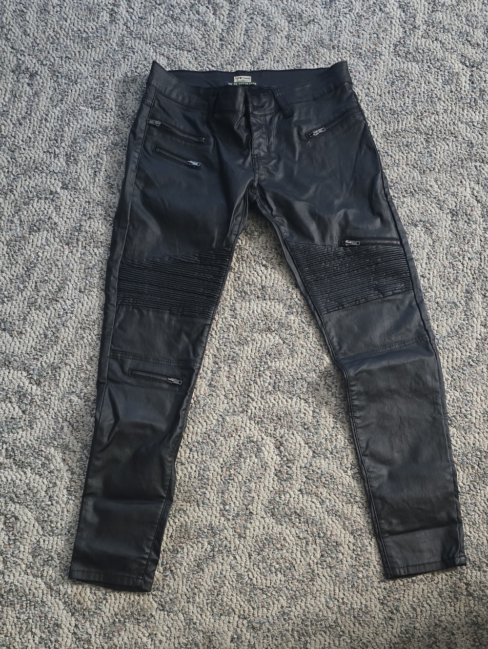 Black Faux Leather Moto Skinny Jeans - Women - Ultra Low Rise - New - Never Worn